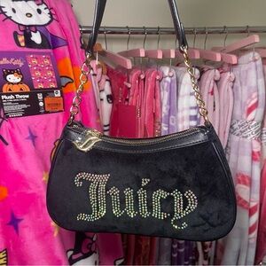 Juicy Couture Black Bag with Rhinestone Logo - Velour